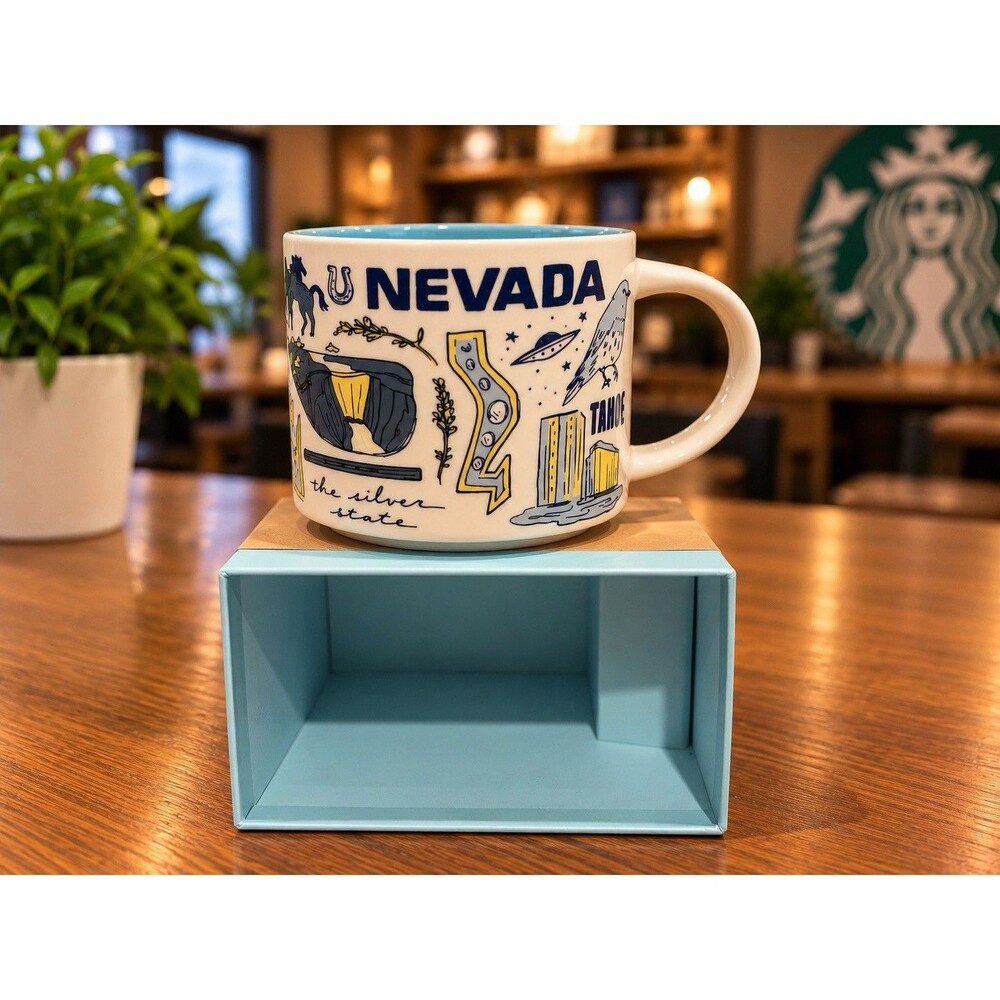 Starbucks Nevada Been There Series Coffee Mug 14 fl oz Ceramic Cream Blue Yellow